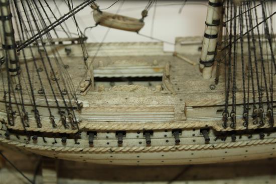 A Napoleonic prisoner-of-war bone model of a French/English frigate